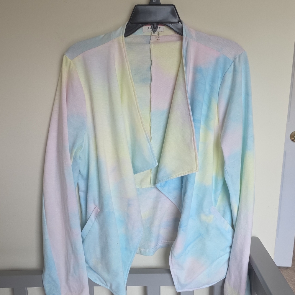 Andre By Unit Pastel Tie-Dye Open Front Waterfall Jacket Blazer Size M